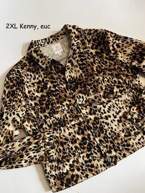 2XL Lularoe Kenny unisex jean jacket, brown animal print